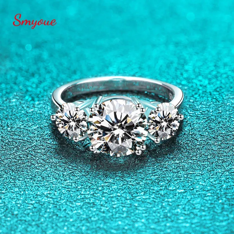 Trouwringen Smyoue 4ct 100 Diamanten Ring voor Vrouwen 18K Geel Goud Band Bridel Sieraden S925 Sterling Zilver Groothandel GRA 231130