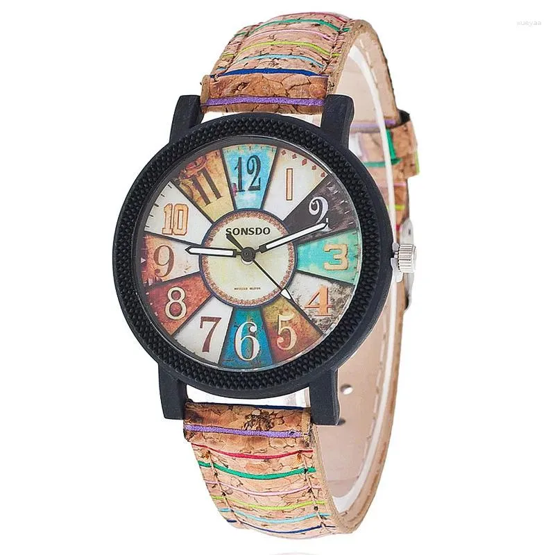 Relojes de pulsera Marca para mujer Reloj de grano de madera retro Patrón de árbol de cuero Correa Estudiante Cuarzo Moda y elegante V53