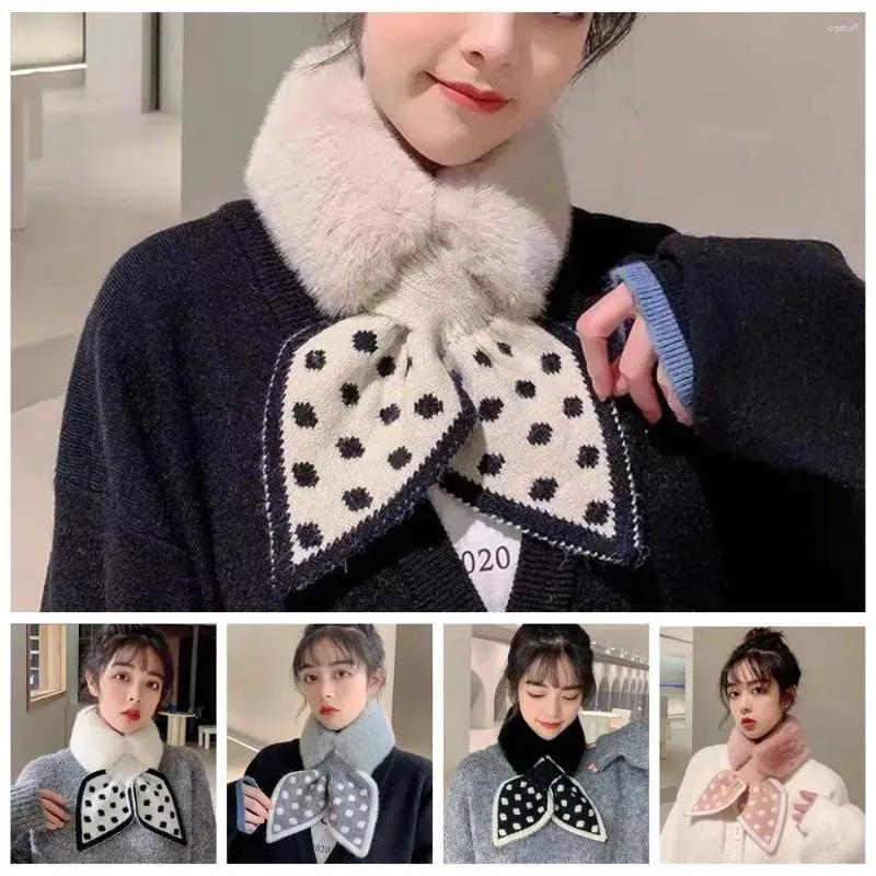 Hårvor koreansk mode stickad vågpunkt bowknot bib vinter varm fleece hals halsduk förtjockad täckning kors