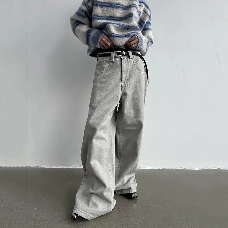 Baggy Skater Jeans: 90s Style, Long Gray Denim, Wide Leg