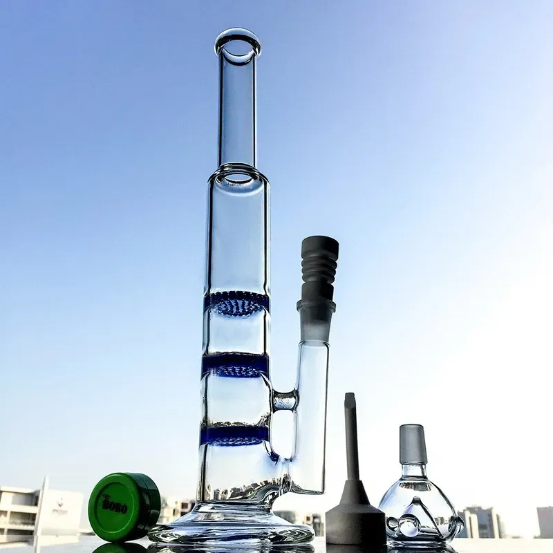 Hookahs With 14mm Ceramic Nail Carb Cap Glass Bong Dab Rigs Water Pipes 3 Layers Perc Smoking Water Bongs Straight Tube 10XX-3