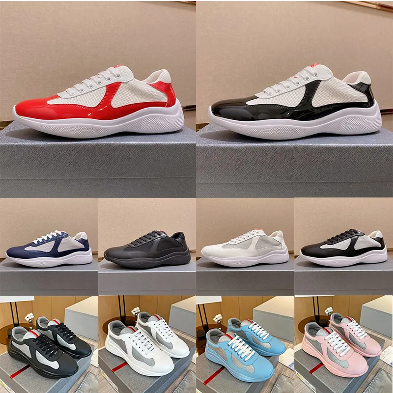 Utomhus Sports Luxury Americas Cup Soft Rubber Fabric Sneaker Designer Mens Casual Shoes Patent Leather Black Pink Red Trainers Low Top Mesh America For Men Sneakers