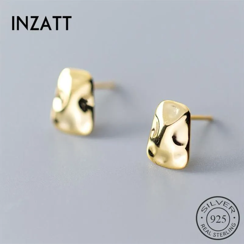 INZAReal – boucles d'oreilles géométriques irrégulières en argent Sterling 925, brillantes, pour femmes charmantes, bijoux fins de fête, couleur or, cadeau 308g
