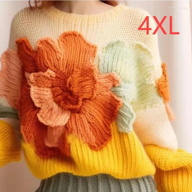 Puntos para mujer 4xlcandy vintage suéteres de punto mujeres top otoño y witnter elegante avanzado suelto 2023 3d flor jersey ropa