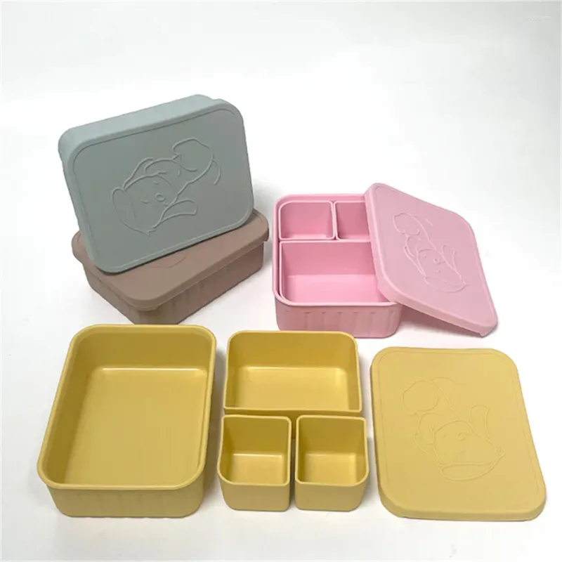 Servis lunchlåda barn containrar stapel container silikon 3 avtagbara fack läcksäker mikrovågsugn diskmaskin