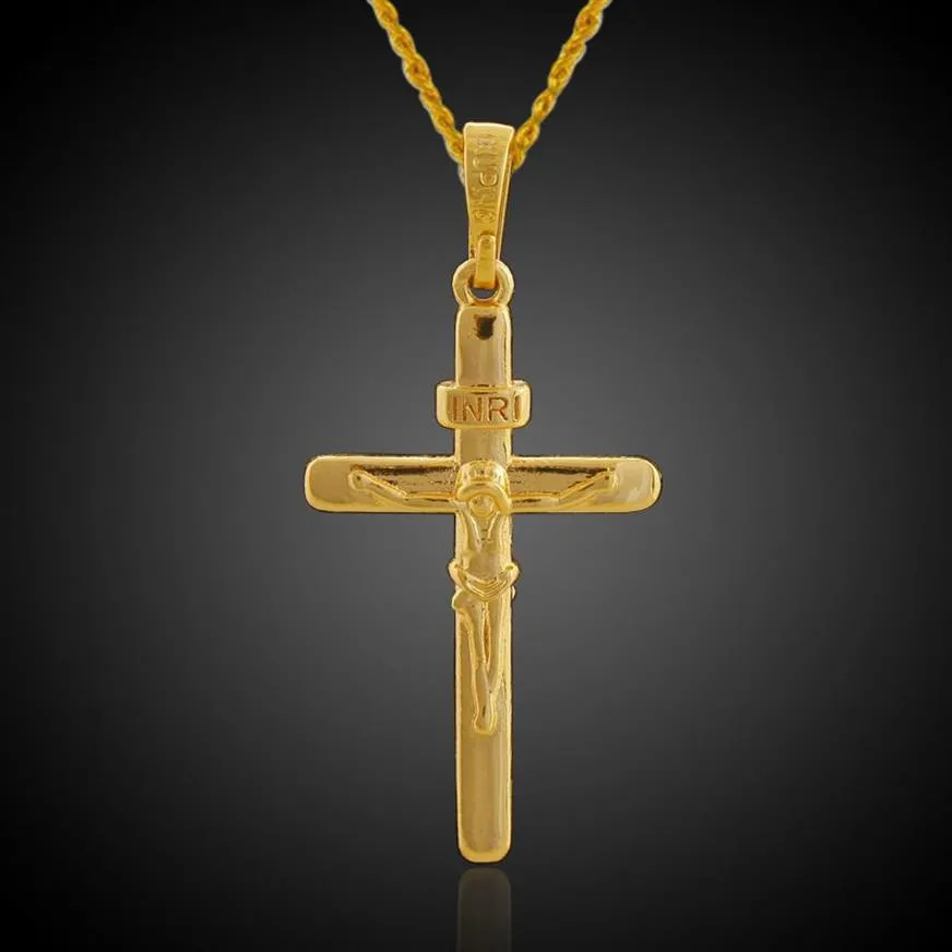 Klassieke sieraden Jesus Cross hanger 18k geel goud gevuld kruisbeeld hanger Chain281D