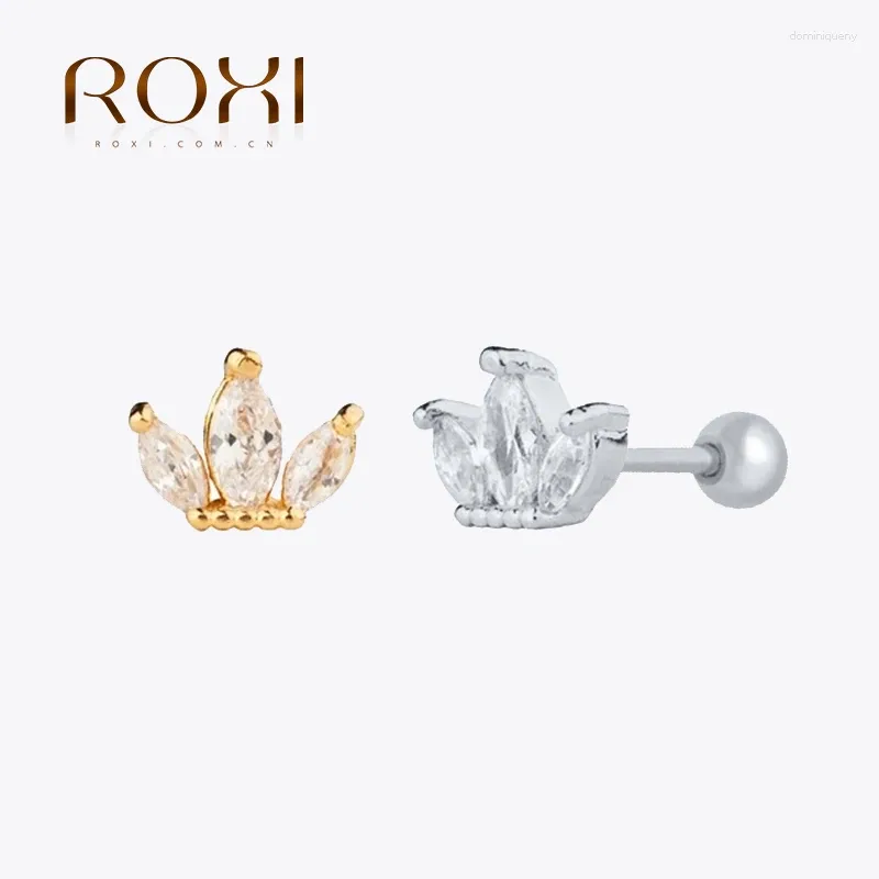 Orecchini a bottone ROXI Filo colorato a forma di piccola corona per le donne Gioielli in argento 925 Regalo per puntura dell'orecchio della cartilagine Kolczyki