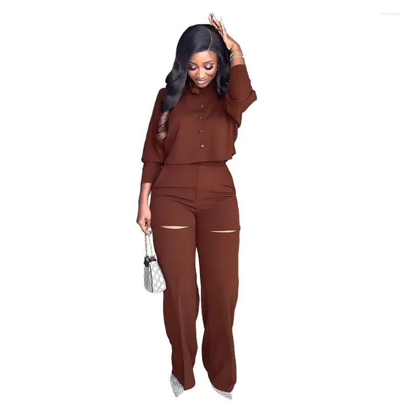 Women's Two Piece Pants American Fashion O-Neck Long-Sleeved Sweatshirts And Hollow Out Trousers Beach Vacation Sexy Bohemian Suit