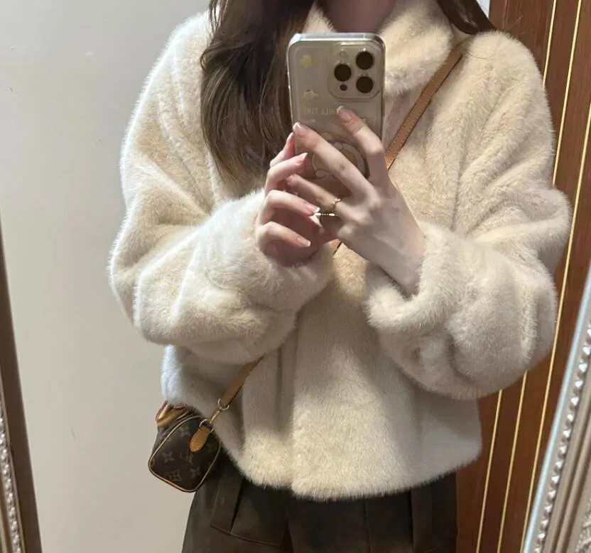 2024 New Women's Fur Fur integrated mink fur coat for women's coat, environmentally friendly imitation fur short woolen coat