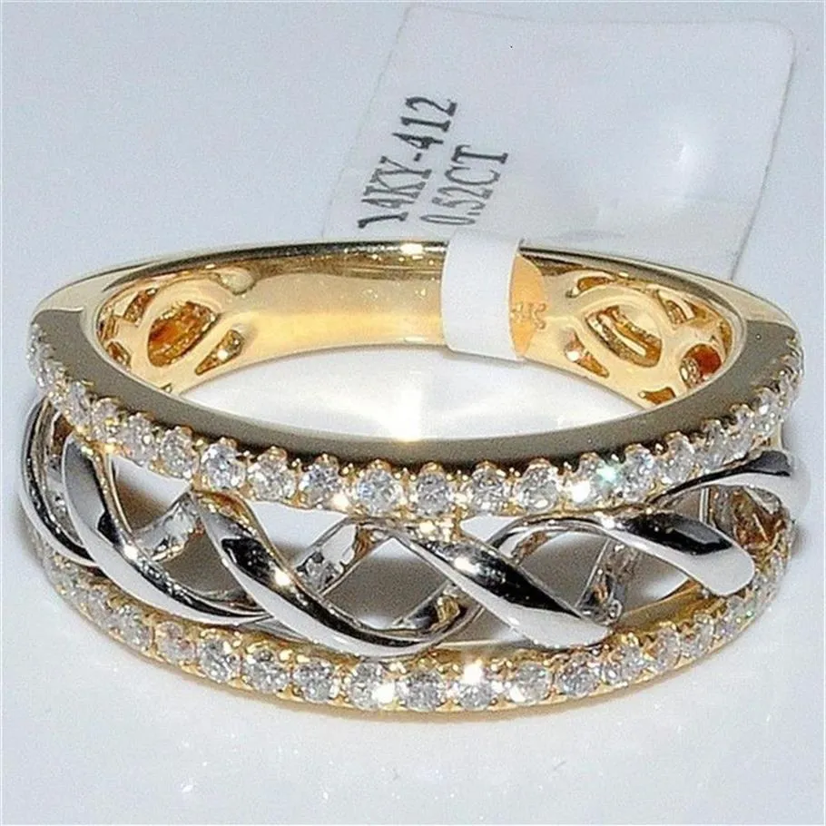 Holle Tweekleurige Kleur Ring Zilver Golf Zirconia Ring voor Vrouwelijke Mode Populaire Strass Trouwringen voor Women313v
