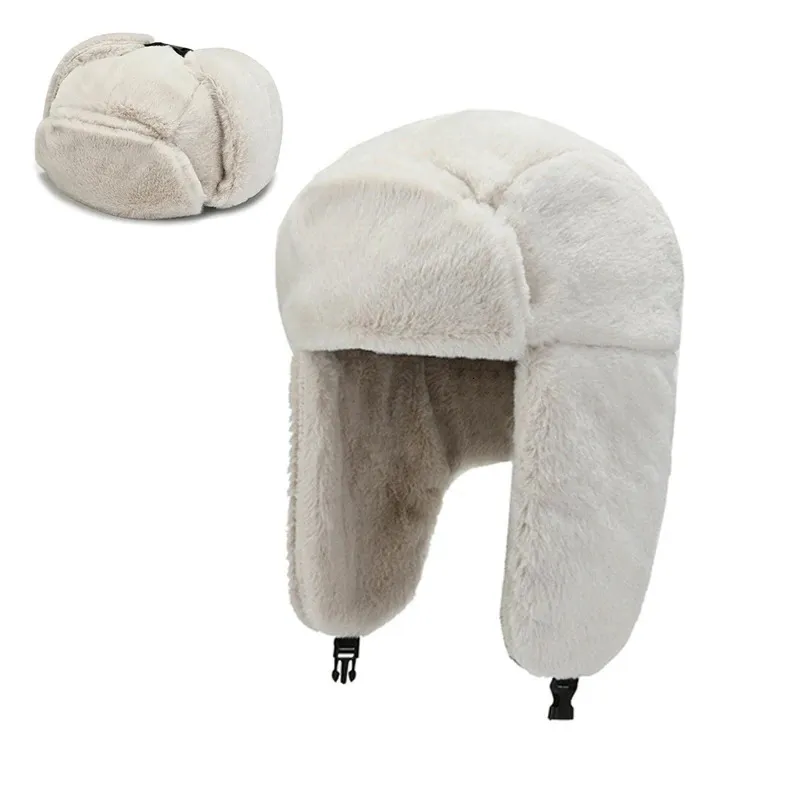 Trapper Hats 패션 따뜻한 폭격기 가짜 모피 두꺼운 귀마개 모자 가을 겨울 겨울 흰색 귀 보호 러시아 사이클링 스키 모자 231130
