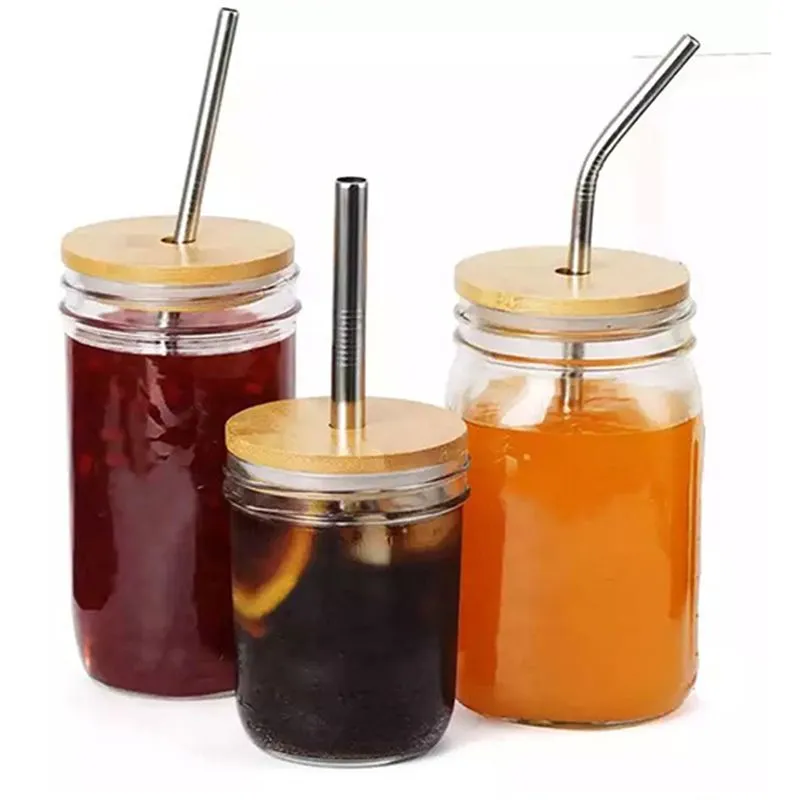 Bamboo Cap Lids 70mm 88mm Reusable Wooden Mason Jar Lid with Straw Hole and Silicone Seal DHL Free Delivery