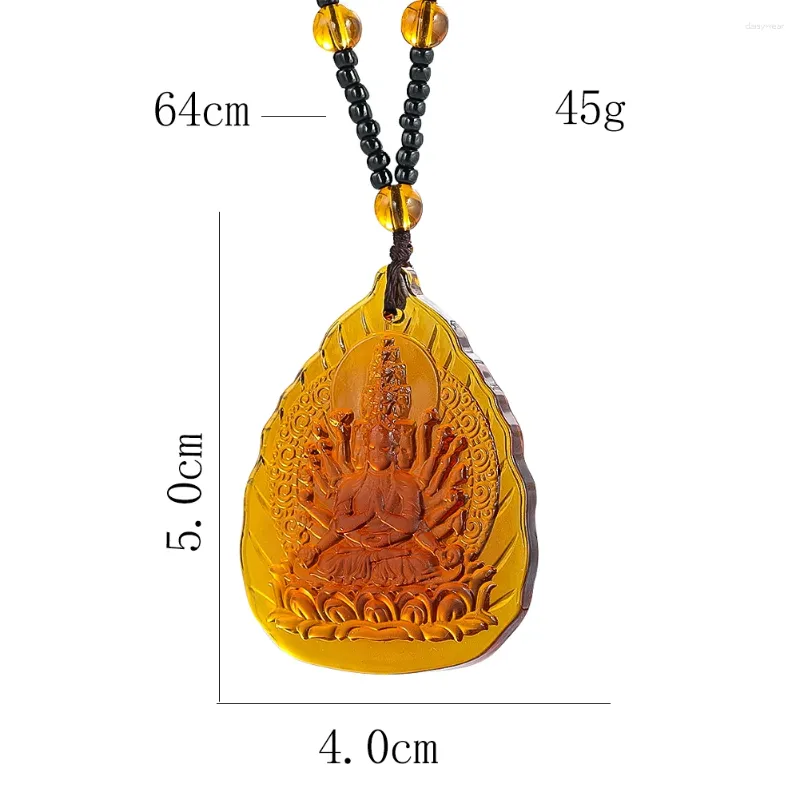 Buddha Thousand Hand Amber Pendant Necklace With Colored Glaze And Kannon  Glass Spacer Bead Chain Amulet For Meditation And Healing From Daisywear,  $6.27