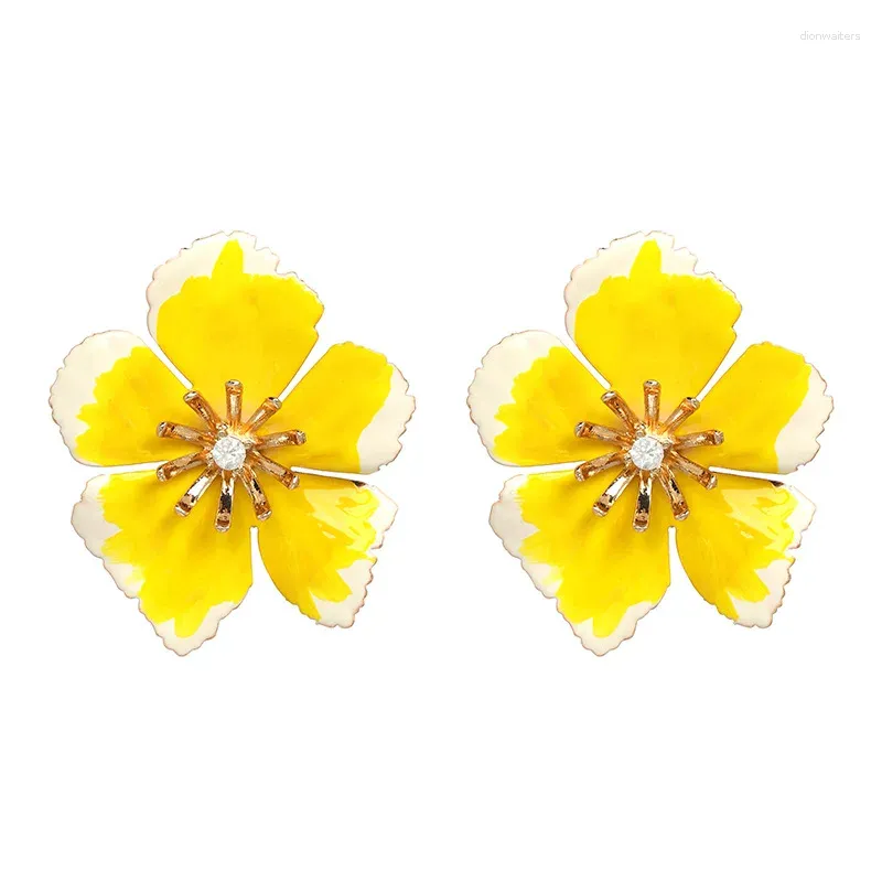 Boucles d'oreilles à la mode, belle fleur en émail pour filles et femmes, accessoires de déclaration élégants en strass, cadeau