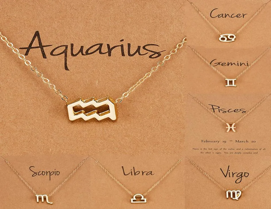 Birthday Gift Gold Plated 12 Zodiac Sign Pendant Wish Card Charm Gold Chain Choker Astrology Necklace Jewelry For Women1746247