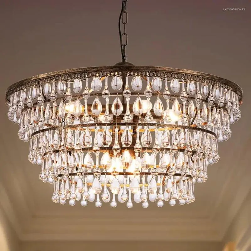 Chandeliers Wellmet Crystal Chandelier Farmhouse 5 Tiers Light Fixtures Modern Bronze 천장 펜던트 W28 인치