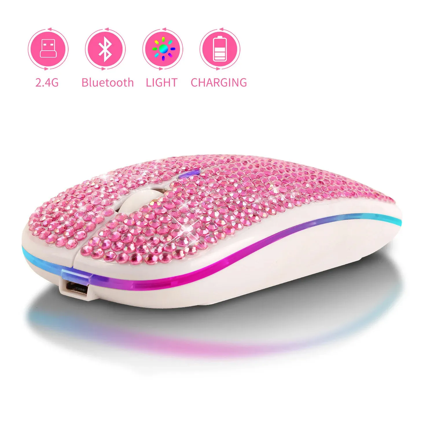 Комбинированная клавиатура и мышь с зарядкой и отключением звука с бриллиантами, Bluetooth, двойной режим, электронный подарок, красочная светящаяся беспроводная связь 231130