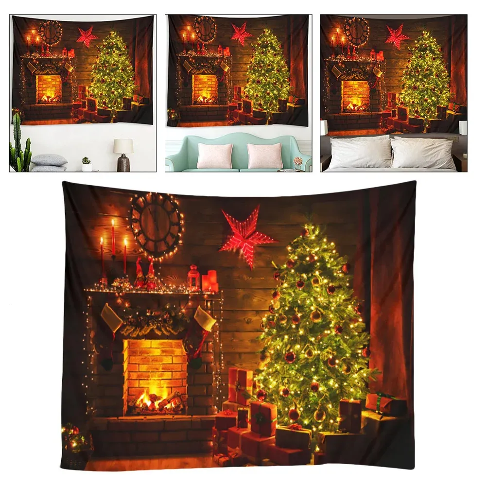 タペストリーズクリスマスタペストリーハンギーカーテン壁画壁の壁のカーペット装飾ポリエステル家庭用毛布エクサイター印刷231201