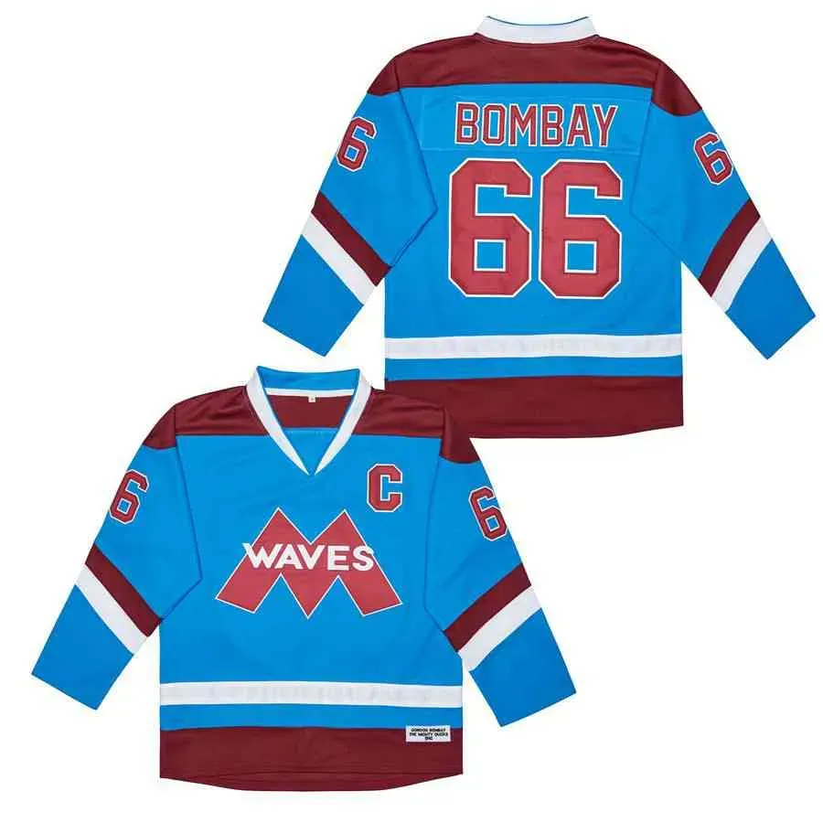 Man Gordon Bombay 66 Minnehaha Waves Mighty "Ducks"ホッケージャージーブルーステッチサイズS-xxxl