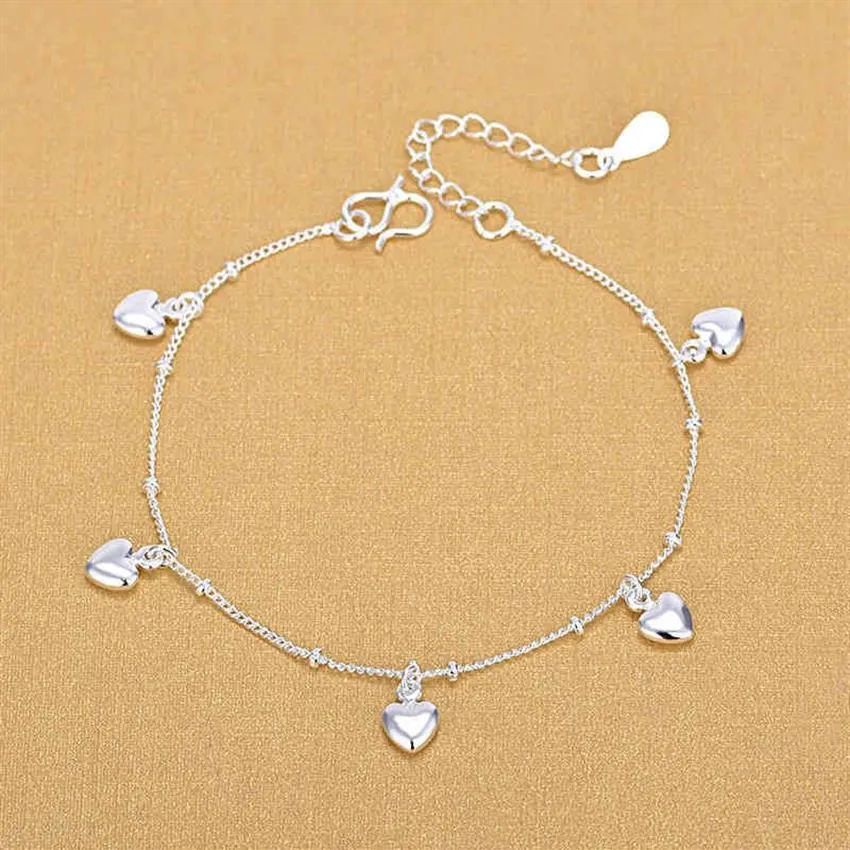 Mode Weibliche Schöne Herz Charm Armband Für Frauen 925 Sterling Silber Geburtstag Geschenke Schmuck 210507231G