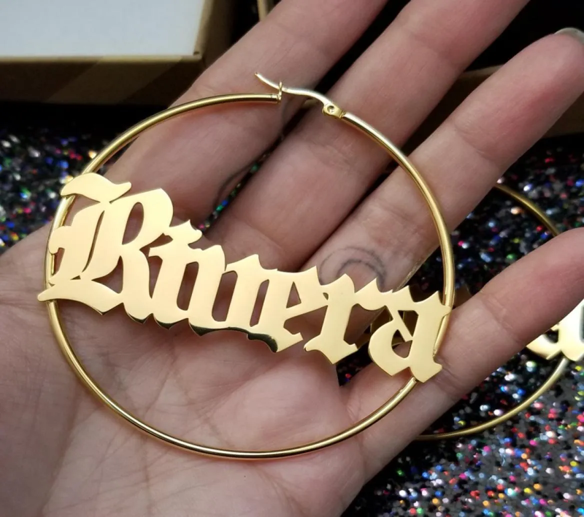 Customized Jewelry Gothic Old English Name Earring Personalized Letters Small and Big Hoop Earrings Women Rose Gold Accessories3177972