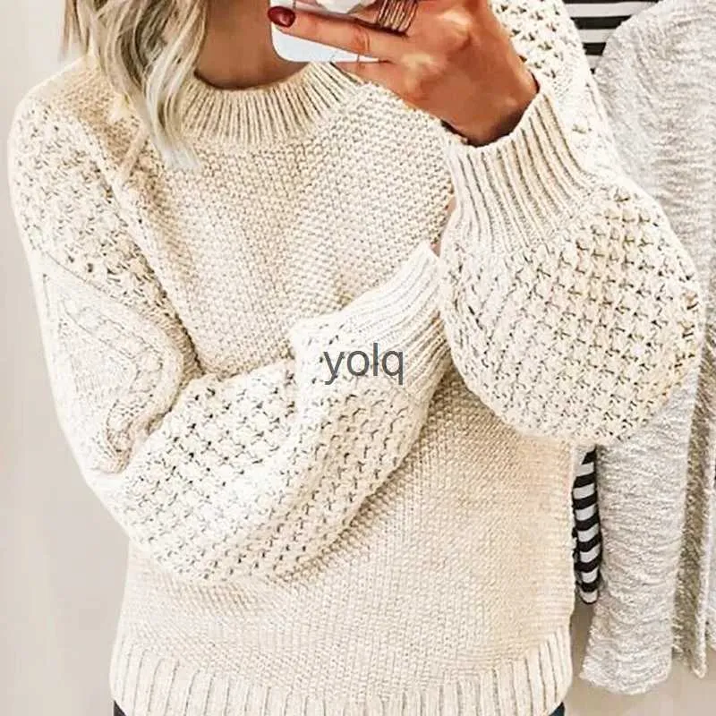 Stylish Womens Knit Pullover Sweater for Autumn/Winter 2024 Casual Loose Fit Long Sleeve Ladies Top