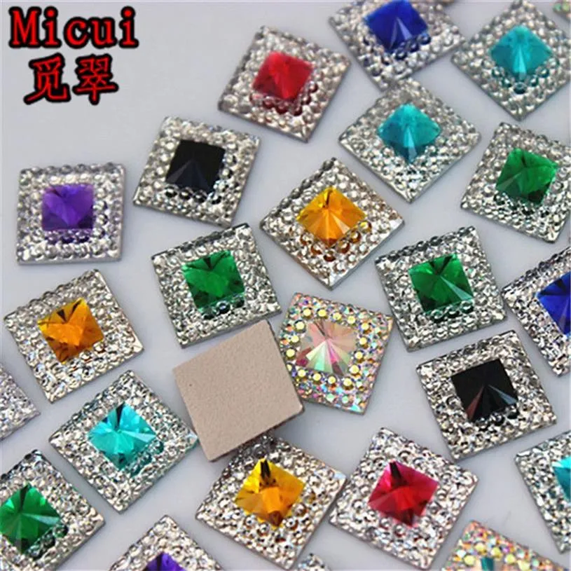 Micui 200pcs 10mm Double color Square Resin Rhinestone Crystal Stone beads flatback For DIY Wedding Decoration ZZ753285l