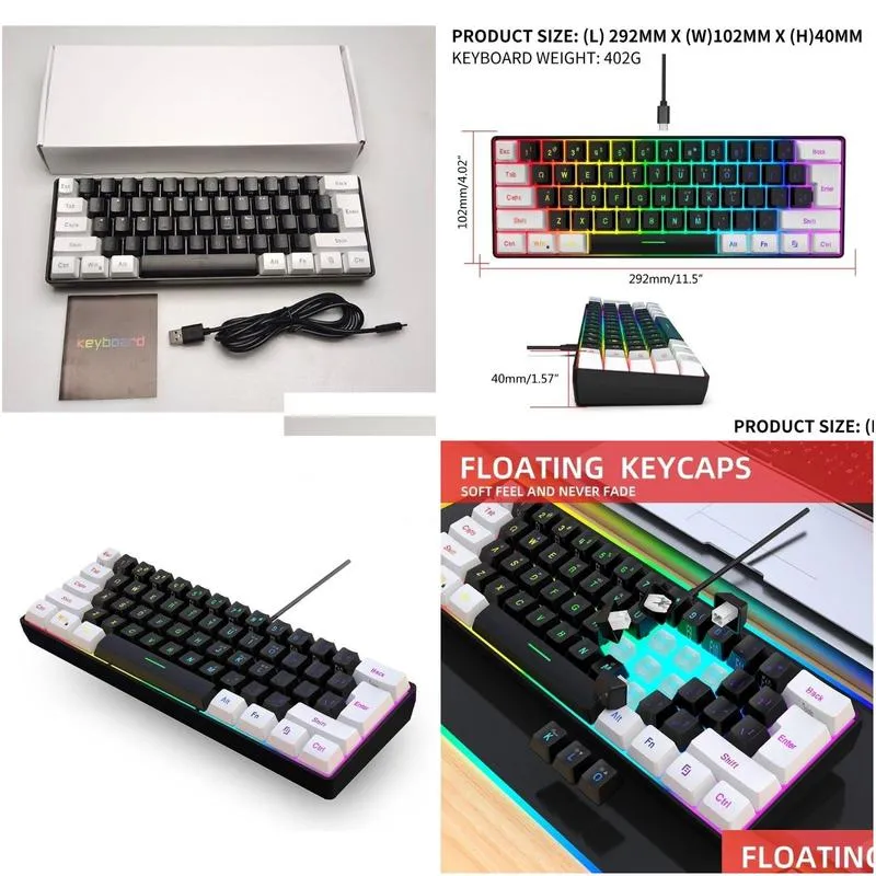 키보드 RGB 백라이트 키패드 트락 포팩트 미니 게임 화합물 기능 V700WB 유선 61keys mticolor 230109 드롭 배달 컴퓨터 netw dhnul