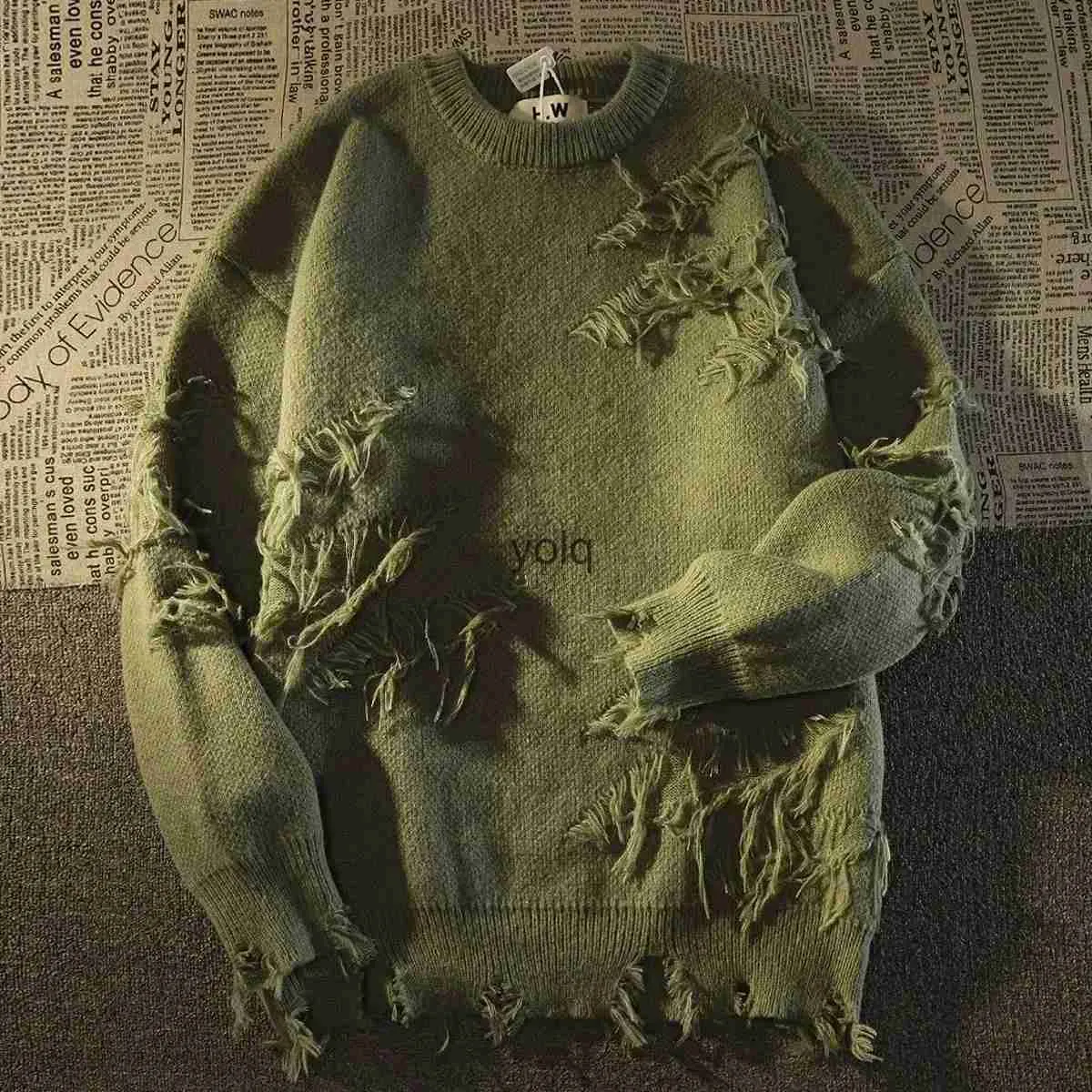 Męskie swetry 2023 Autumnand Y2K Streetwear Men Nowy retro dziura frędzlony sweter luźny wszechstronny dla i kobiety długie sangeeveolq