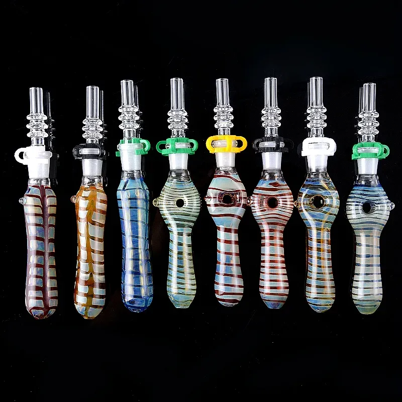 Glass NC Kits Smoking Accessories With Quartz Tips 10mm Joint Hookahs Dab Straw Plastic Clips Nector Collector Kit Oil Burner Dab Rigs LL