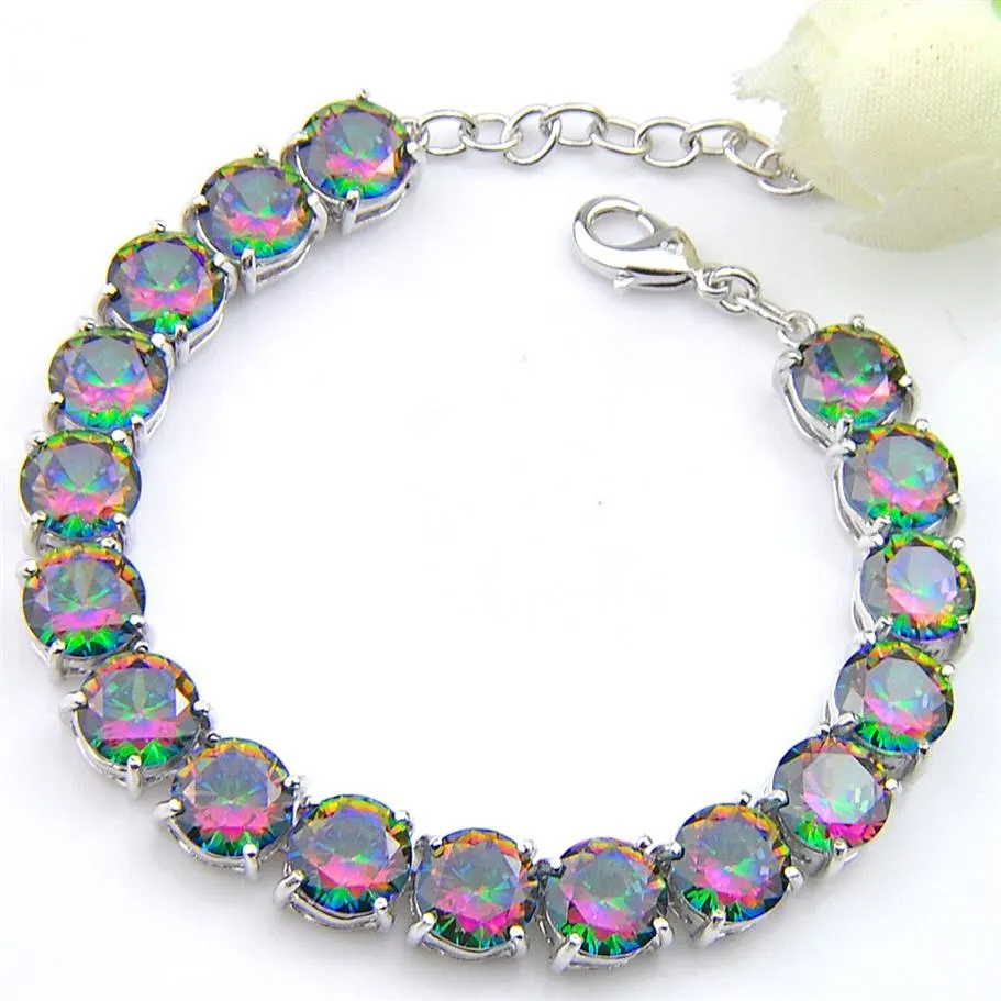 Whole - 925 srebrne ręcznie robione ręcznie robione multi oryginalne okrągłe frie tęczowe Mystic Topaz Lady łańcuch Bracelets207J