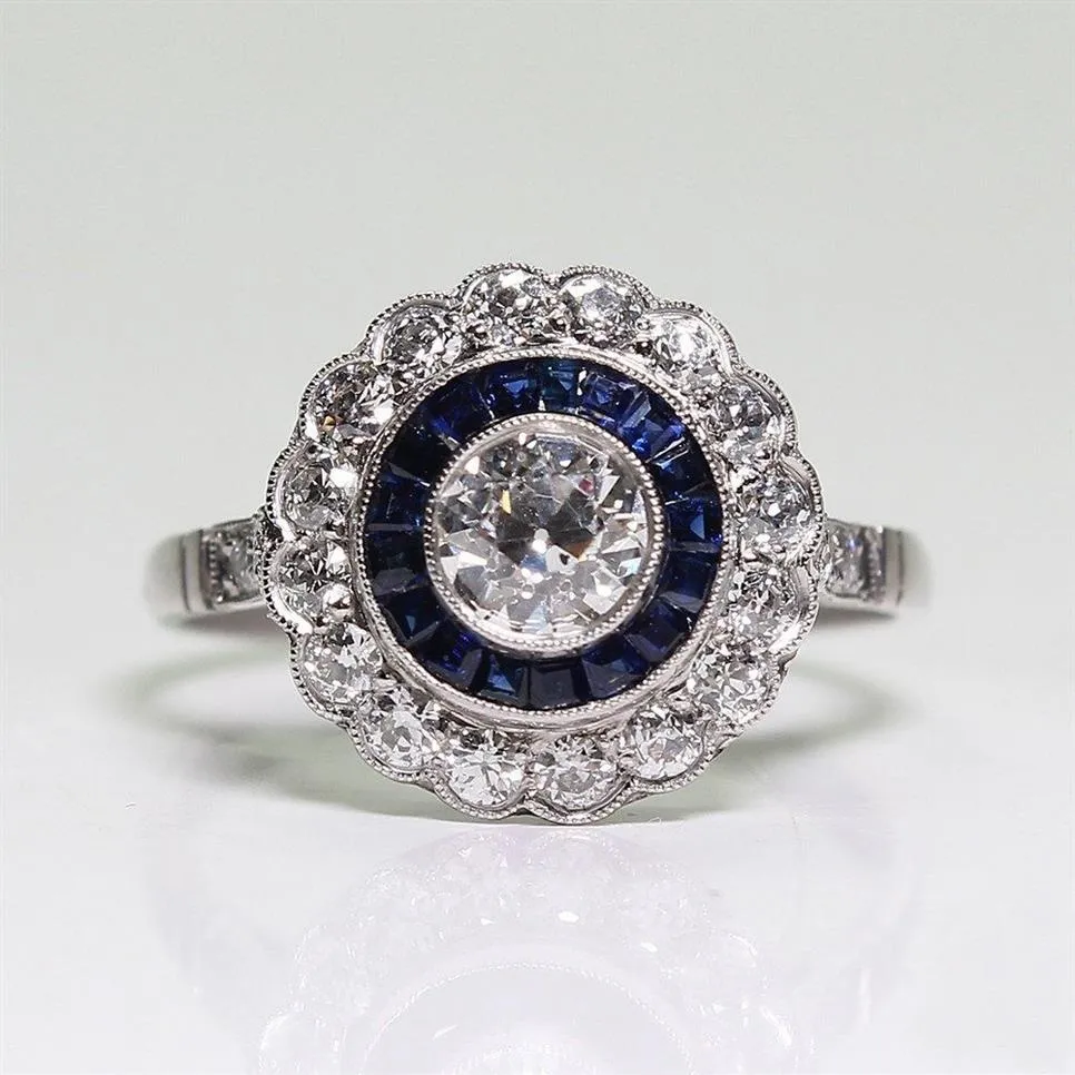 Verzilverd Ronde Saffier Ring voor Prachtige Vrouwen Bruid Prinses Bruiloft Verlovingsring AMERIKAANSE Maat 5-13269u