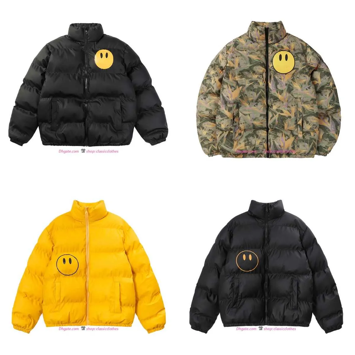 Veste pour hommes lettres smiley veste en coton imprimé marque de marée européenne et américaine DREW Bieber avec les mêmes vêtements de pain veste de loisirs ample à fermeture éclair