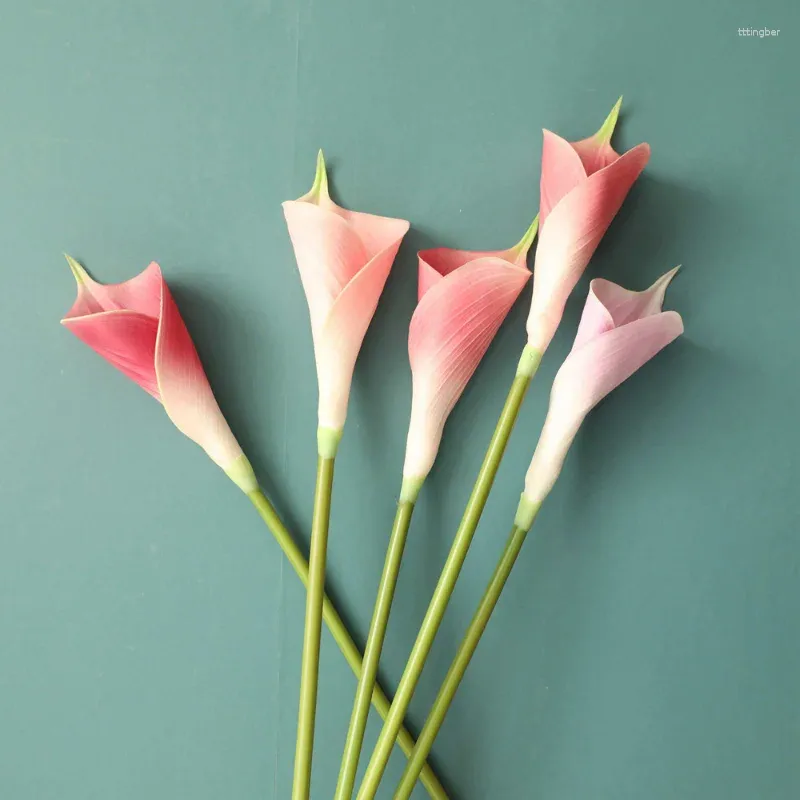 Dekorative Blumen Hochwertiger PU Real Touch Calla Lily Künstlicher Blumenstrauß für Hochzeit Braut Zuhause Blumendekoration