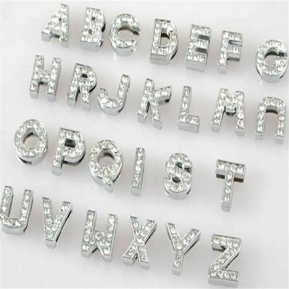 Entier 10mm 130pcs / lot A-Z strass complets lettres coulissantes bricolage alphabet charme accessoires adaptés aux porte-clés collier pour animaux de compagnie 10mm296h