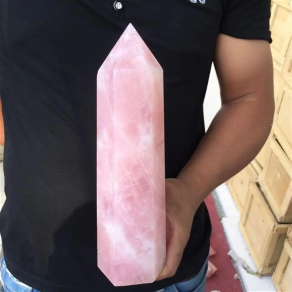 CIRCA 700 g di cristallo di quarzo rosa trasparente naturale Obelisco Punto di cristallo Healing299R