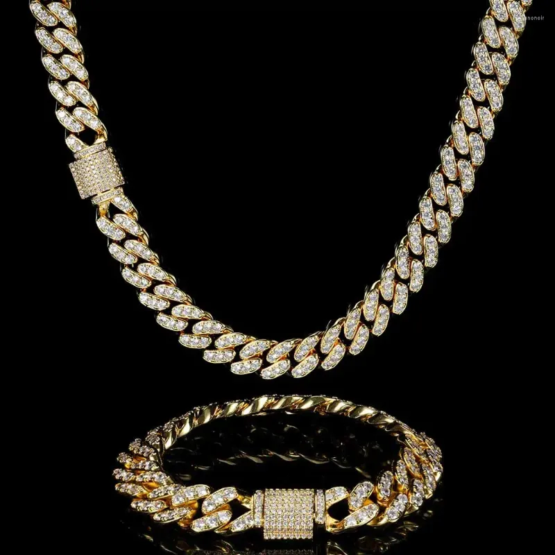 Łańcuchy łańcuchy kubańskie dla mężczyzn kobiety mrożone srebrne złoto miami naszyjnik bling cyrkon biżuteria z hopem z pudełkiem podarunkowym