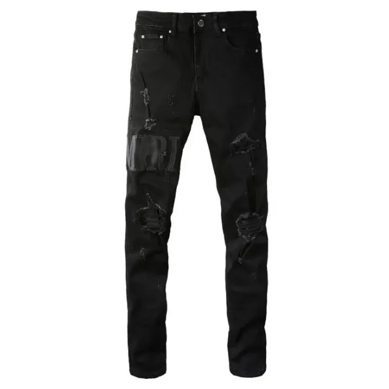 Svart överdimensionerade byxor menpurple märke denim tårar mager ruin pantalones jeans designer smal fit stack jeans för män jeans kvinnor jeans