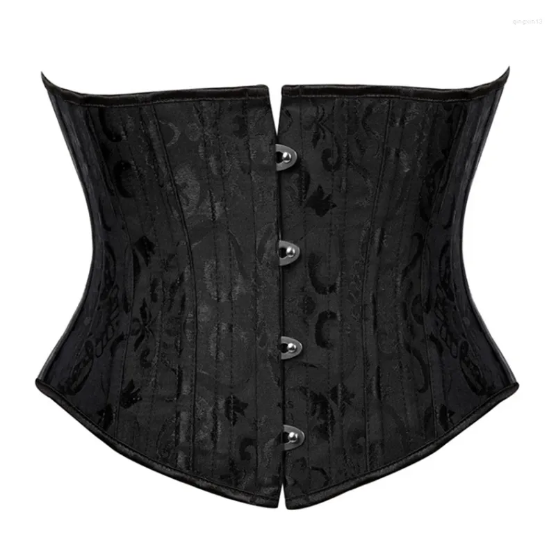 Vrouwen Shapers Zwart Kort Vest Gothic Hof Lichaam Vormgeven Kleding Metalen Ronde Lange Rits Stalen Korset Sexy Jurk Accessoires