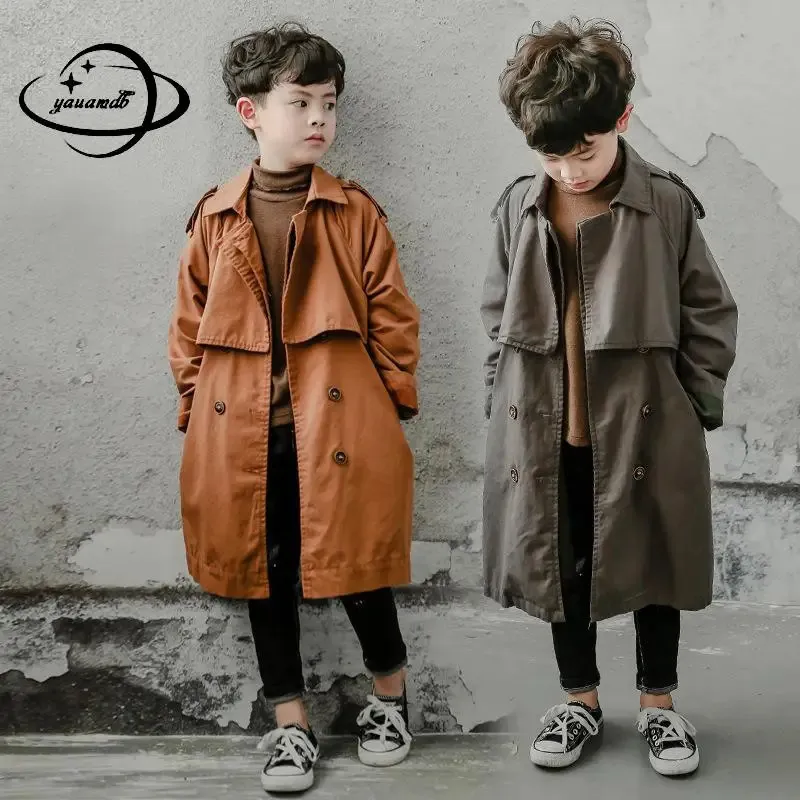 Jackets 6 16y Kids Trench Coat Spring Autumn Boys Jacket Overcoat Long Sleeve Turn Down Collar Children Windbreaker Top Clothes Hy79 231201