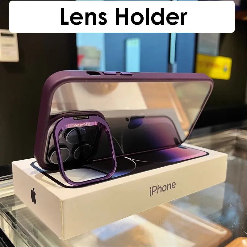 Lens Metalen Ring Protector Stand Telefoon Case Voor Iphone 13 11 12 14 15 Pro Max Plus Camera Glas Lens bescherming Transparant Cover