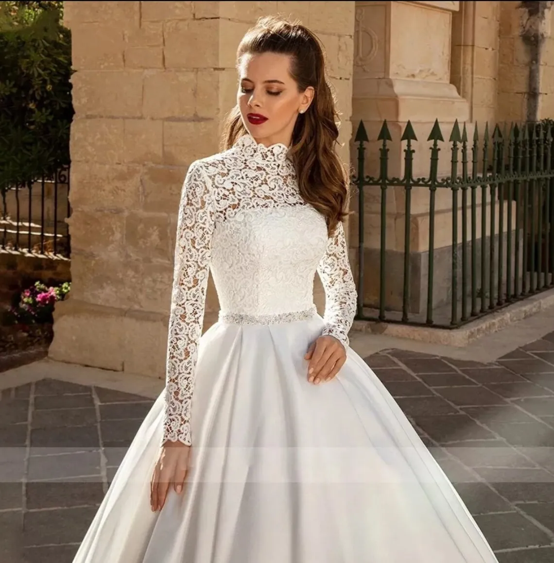 Simple Chapel Satin Long Sleeve Wedding Dresses Empire Waist A