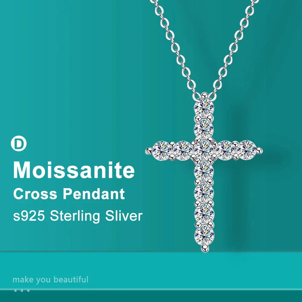 Chokers Full Cross Pendant Necklace Original 925 Sterling Sliver Chain Plated 18K White Gold Fine For Women 231130