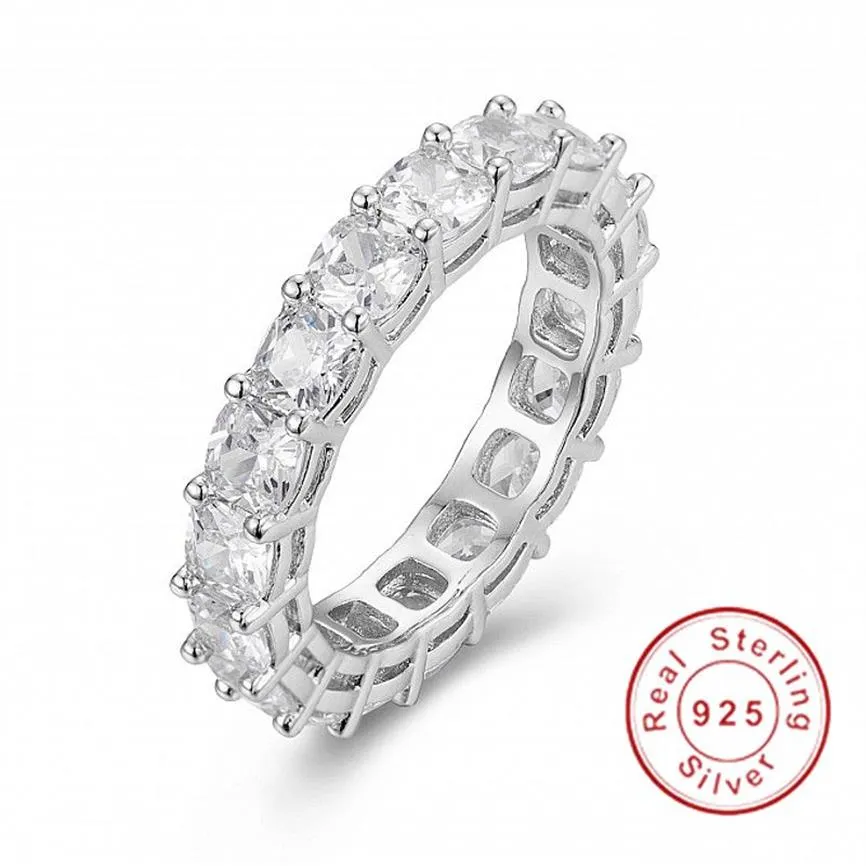 25 prata pave almofada corte quadrado completo diamante simulado cz eternidade banda noivado casamento pedra anéis tamanho 5 6 7 8 9 10265v
