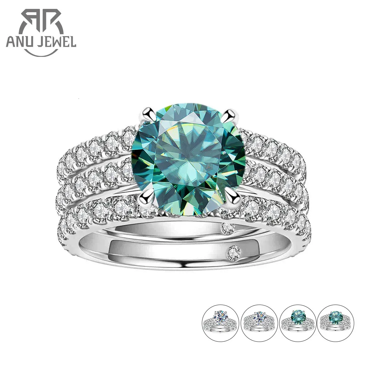 Wedding Rings AnuJewel 3ct Main Stone Total 4 15ct D Color Ring Set Bridal Sets Band Silver With GRA Wholesale 231130