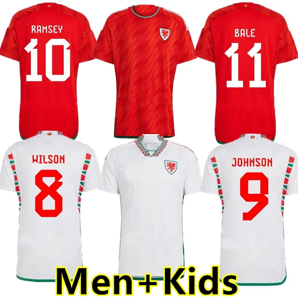 2022 23 Pays de Galles Soccer Jerseys Cymru BALE WILSON JAMES JOHNSON ALLEN GIGGS BROOKS RAMSEY MOORE SMITH DAVIES AMPADU Rodon VOKES Hommes Enfants Maillot de Football Shirts