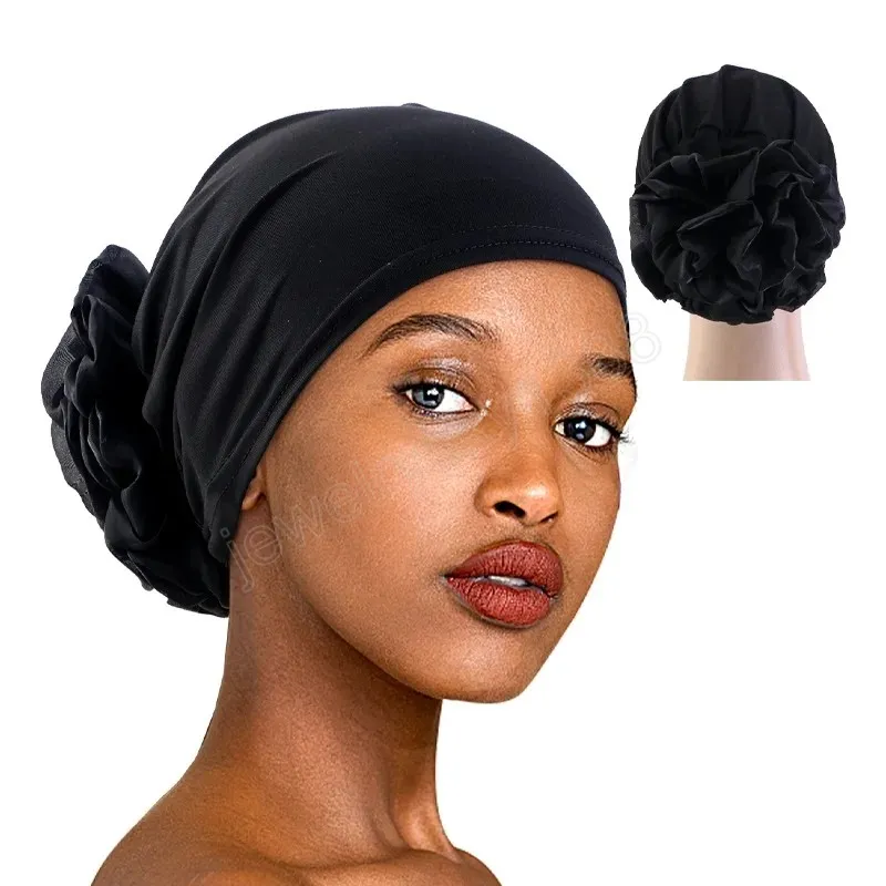 Nowe kobiety Big Flower Turban Muslim India Cap cienki szalik głowa maska ​​islamska czapka na nakrycia głowy do hidżabów muzułmańska chemo czapki