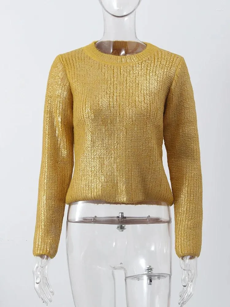 Pulls pour femmes Pull tricote cotele dore Pull Femme a manches longues O Cou Femme Pulls 2023 Automne Hiver Elegant Causal Lady
