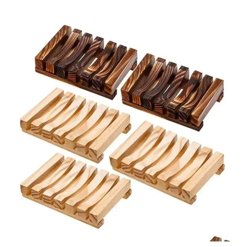 Soap Dishes Bath Natural Bamboo Wooden Plate Tray Holder Box Case Shower Hand Washing Soaps Holders Drop Delivery Home Garden Bathroom BJ