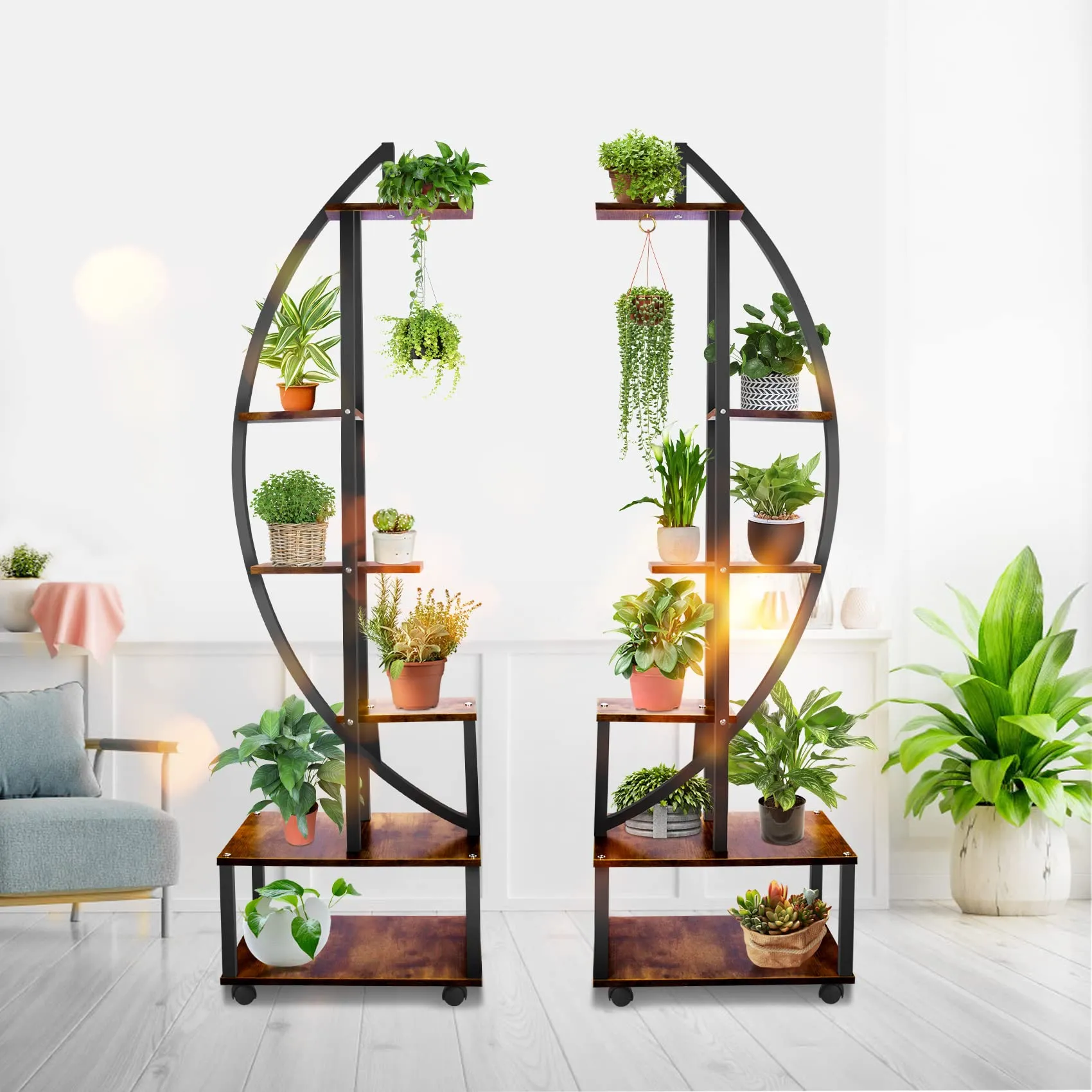 Half Moon Shaped Plant Shelf Holder with Hanging Loop, Multi-Purpose Tall Plant Stands Indoor for Home Decor Balcony Patio Lawn Garden Balcony